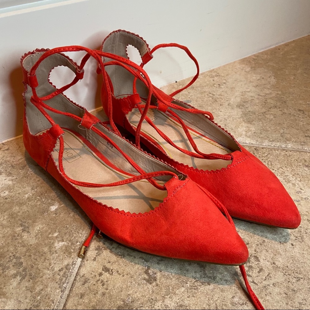 TopShop Red Wrap Up Tie Shoes